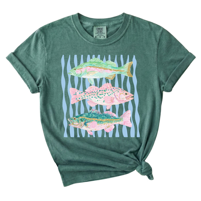 Triple Fish Short Sleeve T-Shirt in Light Green