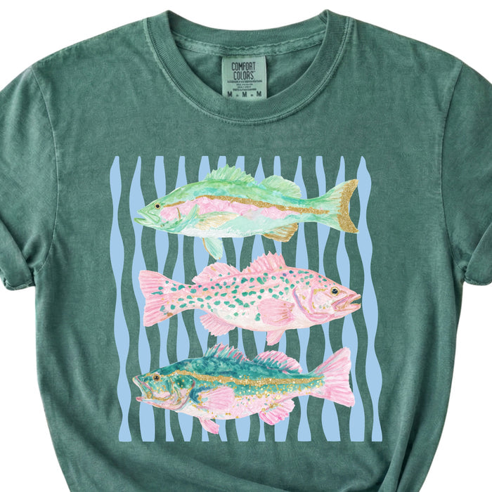 Triple Fish Short Sleeve T-Shirt in Light Green