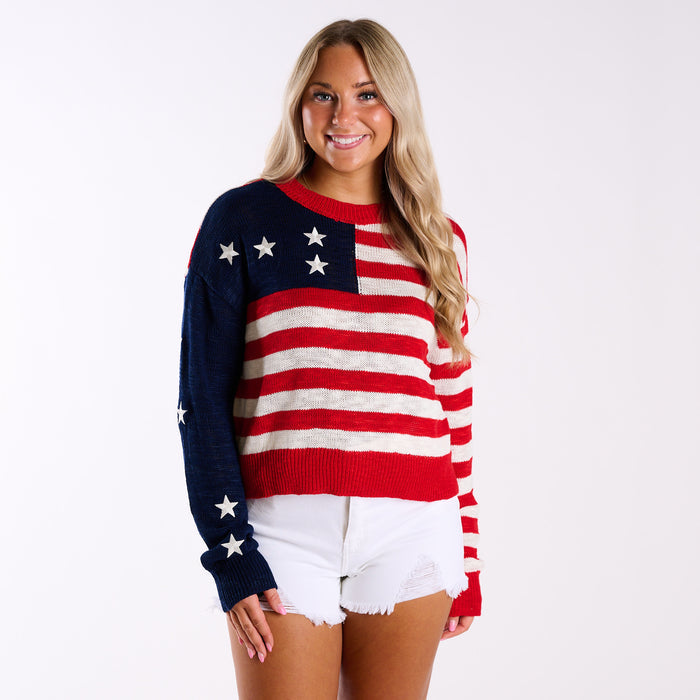 USA Flag Sweater in Red, White, & Blue