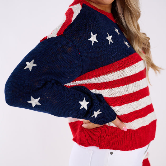 USA Flag Sweater in Red, White, & Blue