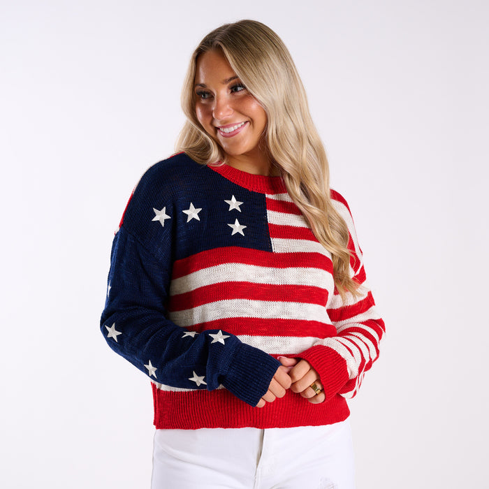 USA Flag Sweater in Red, White, & Blue