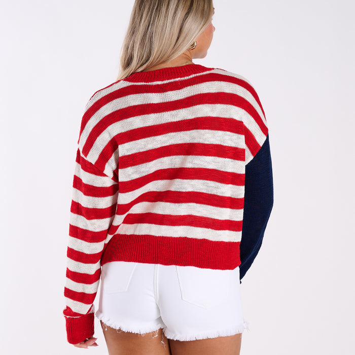 USA Flag Sweater in Red, White, & Blue