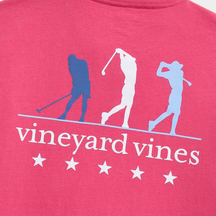 Vineyard Vines USA Golf Silhouette Red Short Sleeve T-Shirt shown on a white background.