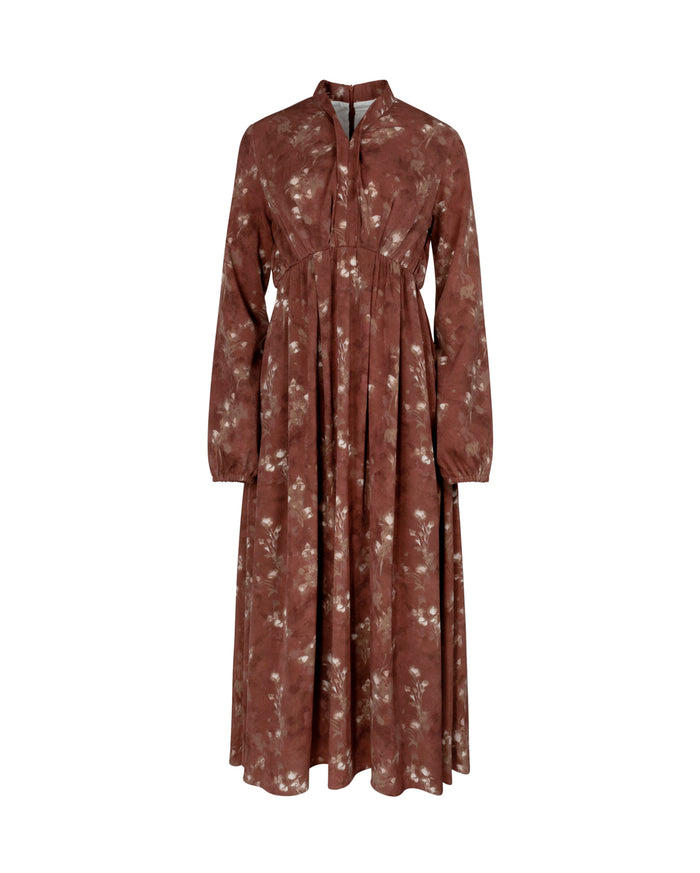 V-Neck Printed Waisted Maxi Dress