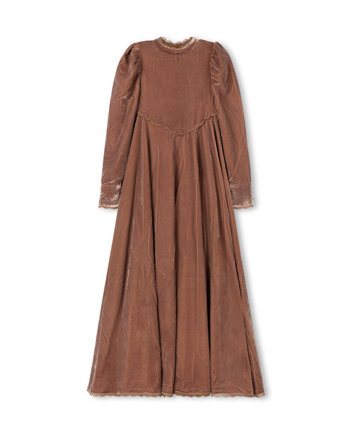 Velour And Lace Trimming Dress - Junees