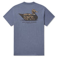 Blue t-shirt with a duck graphic and 'Southern Marsh' text on the back, displayed against a white background.