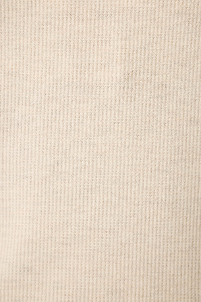 Close-up of the P.J. Salvage Weekend Waffles Light Oatmeal Sleep Shorts, featuring beige corduroy with vertical ridges, a soft textured finish, and an adjustable drawstring waist.