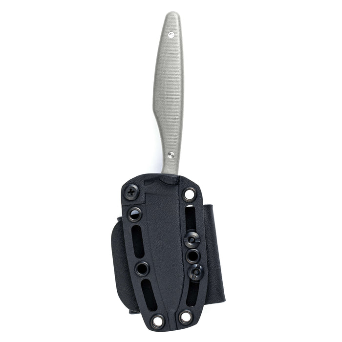 WESTSLOPE knife in grey with a sleek handle and a durable black sheath, designed for outdoor and tactical use.