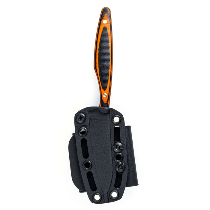 WESTSLOPE knife in orange and black with a durable sheath, designed for outdoor and tactical use.
