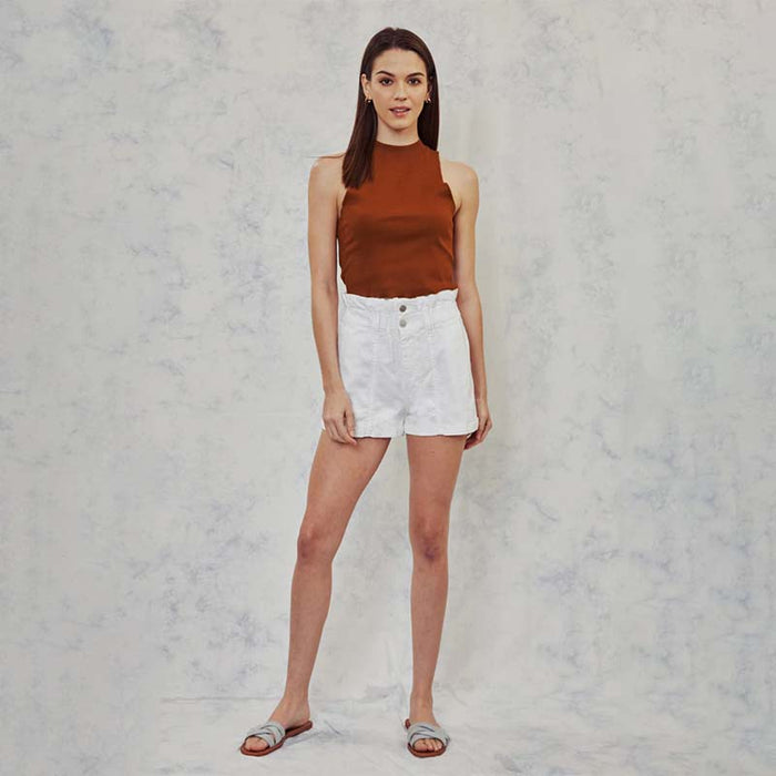White Paperbag Waist Shorts