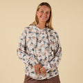 Front view of Local Boy Outfitters Floralocalflage performance hoodie with drawstrings.