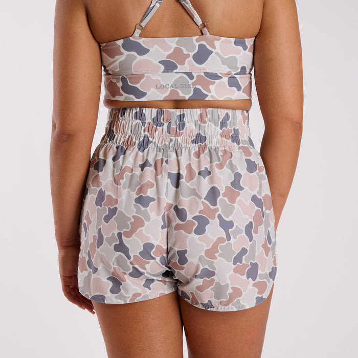 Women's High Waisted Volley Shorts in Flora Forest Camo