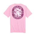 youth local girl pink t-shirt with camo filled crest design on the back